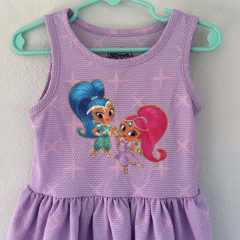 Nickelodeon Shimmer & Shine purple sleeveless graphic print skater dress size 3T - Picture 4 of 10
